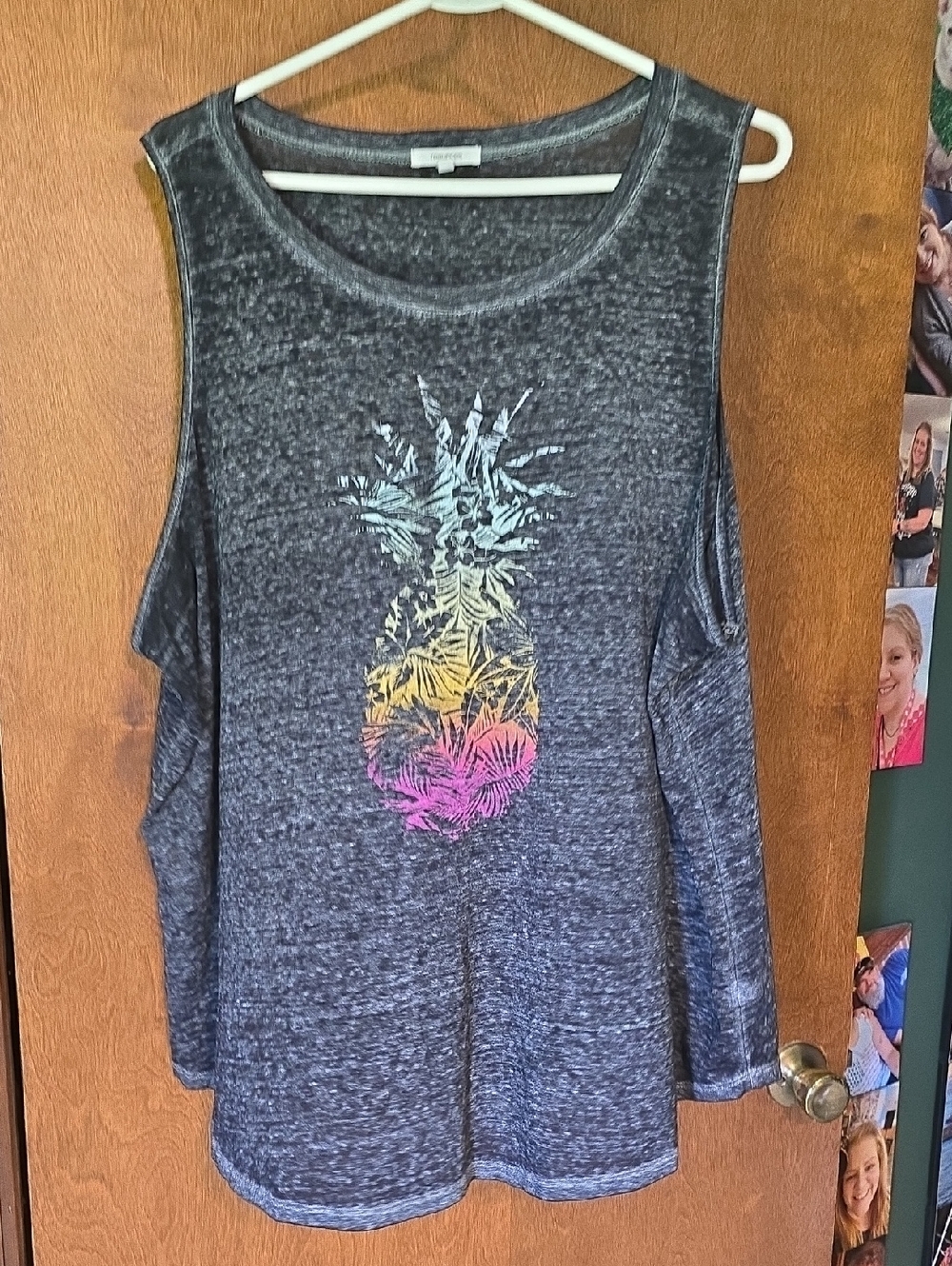 Maurices Charcoal Cold-Shoulder Tank with Tropical Pineapple Print
